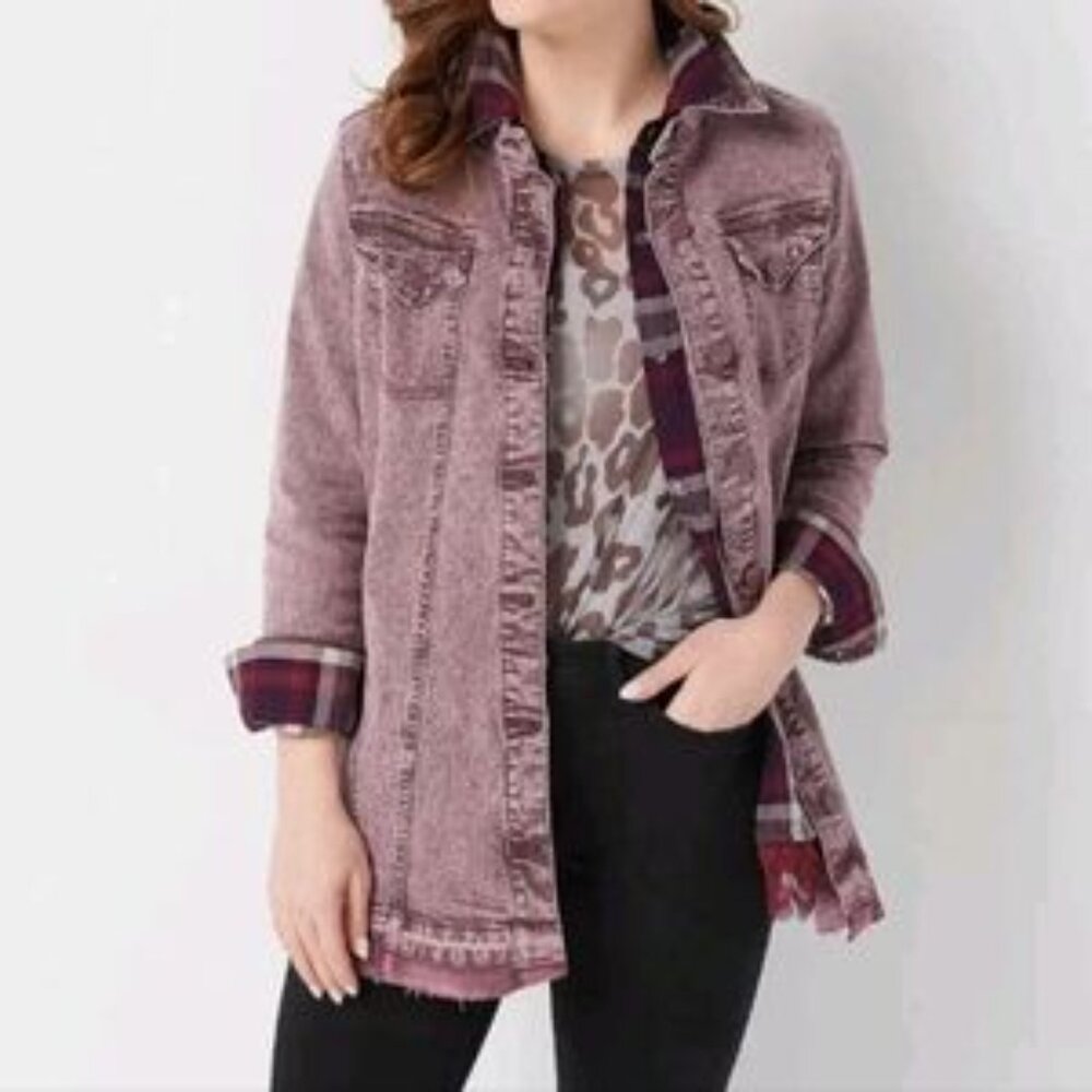 LOGO by Lori Goldstein Women's Purple Snap Button Casual Denim Jacket Size 0